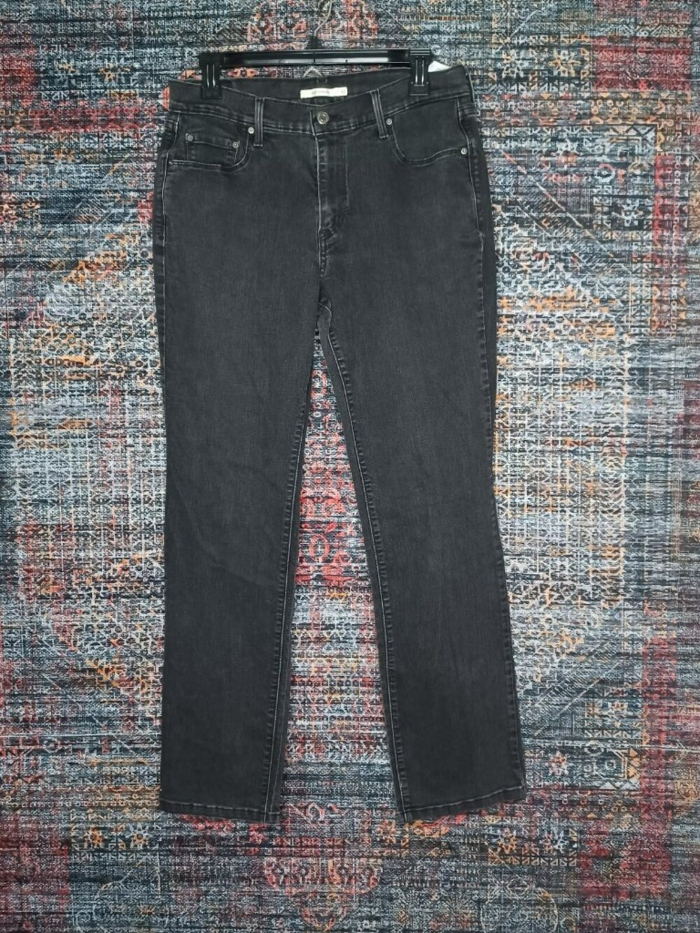 Levis womens dark gray distressed 505 straight stretch jeans 12x30